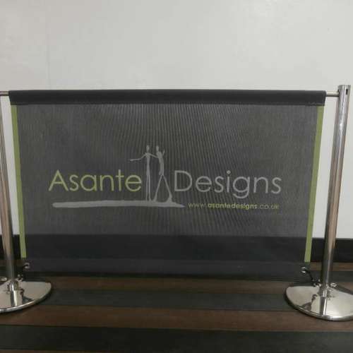 Keyhole Bright Polished Cafe Banner Post & Mesh Banner With Canvas Boarder