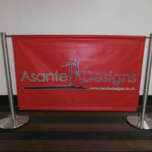 Keyhole Satin Stainless Steel Cafe Banner Posts & PVC Banner